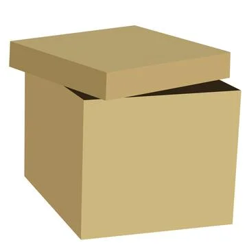 Square deep moving or storage box with top lid ajar, isolated object on white Stock Illustration