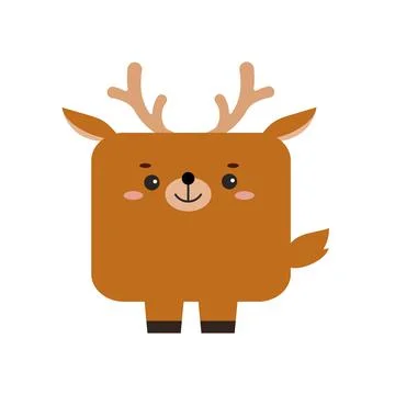 Square deer forest animal face with horns icon isolated on white background. Stock Illustration