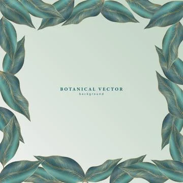Square delicate blue botanical background with golden leaves. Stock Illustration