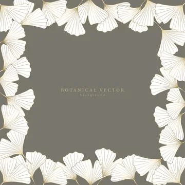 Square delicate botanical background with golden branches of ginkgo biloba Stock Illustration