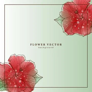 Square delicate floral background with red watercolor flowers. Stock Illustration