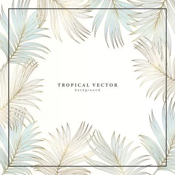 Square delicate tropical background with golden palm leaves Stock Illustration