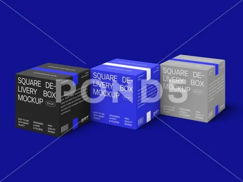 Square Delivery Box Mockup 3D Render PSD Template