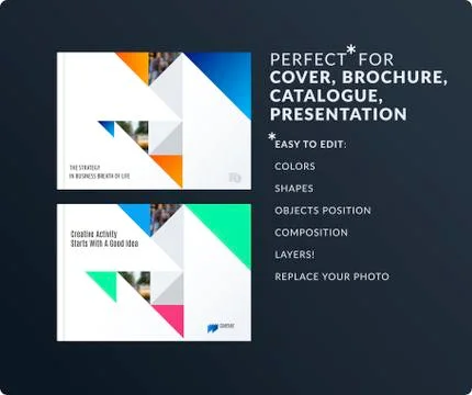 Square design presentation template with colourful triangles and shadows Stock Illustration
