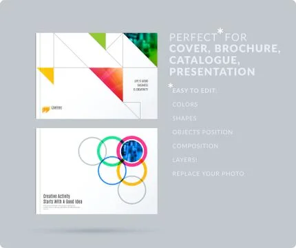 Square design presentation template with colourful triangles and shadows Stock Illustration