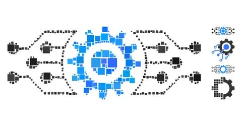 Square Digital Cog Icon Vector Collage 스톡 일러스트