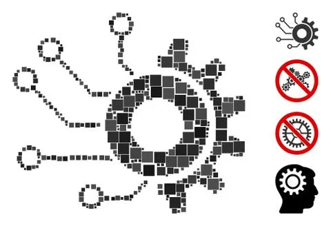 Square Digital Mechanics Icon Vector Collage 스톡 일러스트