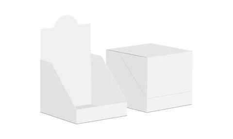 Square Display Box Mockup, Opened and Closed, Isolated on White Background Stock Illustration