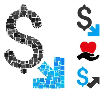 Square Dollar Decrease Icon Vector Collage Stock Illustration