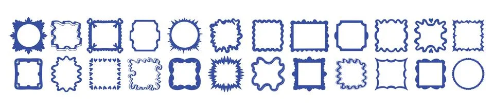 Square doodle frame set, hand drawn funny border box, geometric cartoon Stock Illustration