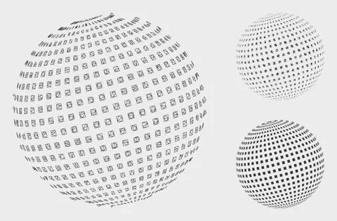 Square Dotted Abstract Sphere Vector Mesh Network Model and Triangle Mosaic Icon Illustrazione stock