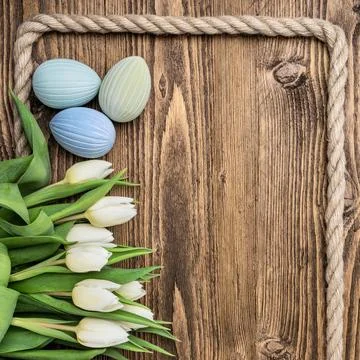 Square Easter background with pastel eggs Fotos de archivo