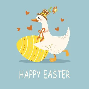 Square easter banner with goose and yellow egg Stock Illustration