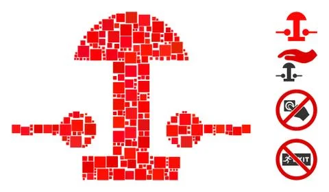 Square Emergency Stop Button Icon Vector Mosaic Stock Illustration