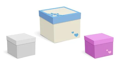 Square empty boxes for gifts isolated on white background. Stock Illustration
