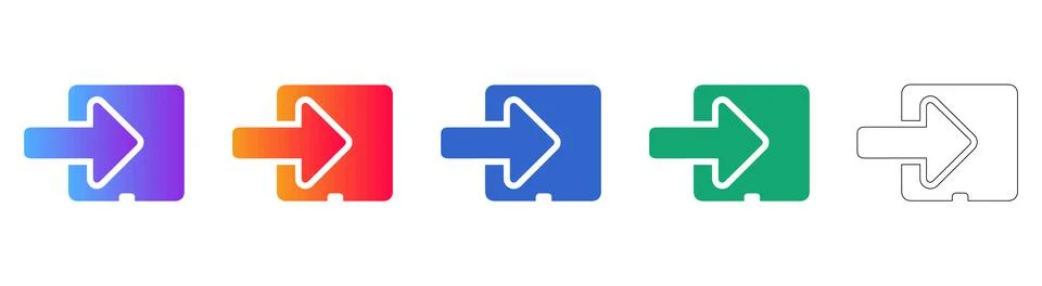 Square Entry Arrow Icon Set in Gradient and Line Art Stock Illustration