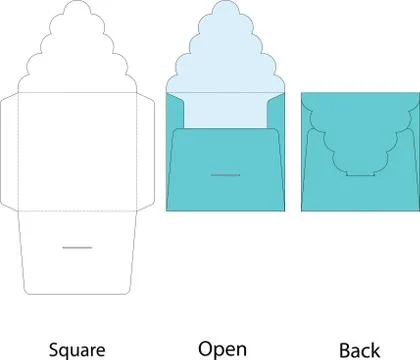 Square envelope, patterned, carved. Cutting-out for laser printer, layout. Stock Illustration