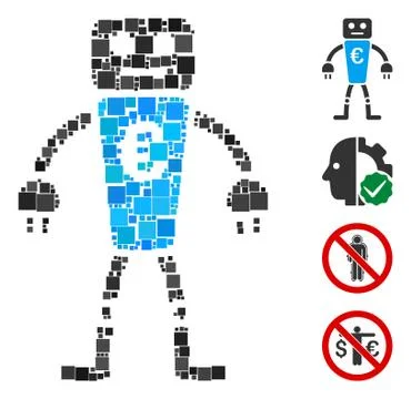 Square Euro Robot Icon Vector Mosaic Stock Illustration