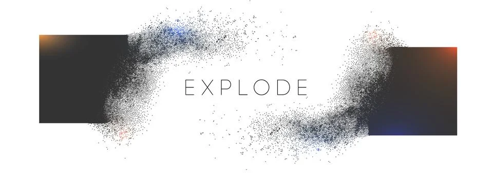 Square explosion with abstract burst. Vector particles of black shape broken Stock Illustration