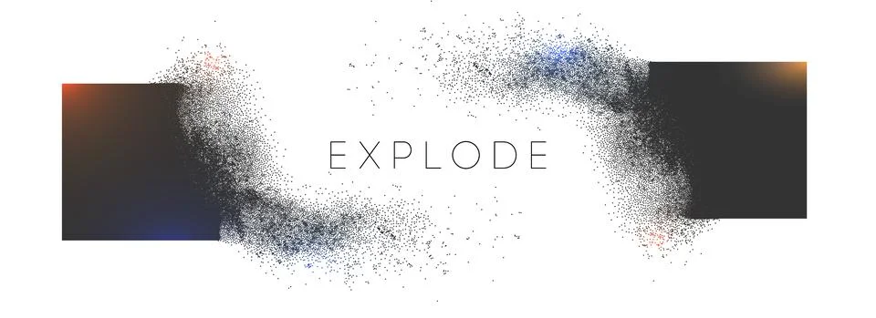 Square explosion with abstract burst. Vector particles of black shape broken Stock Illustration