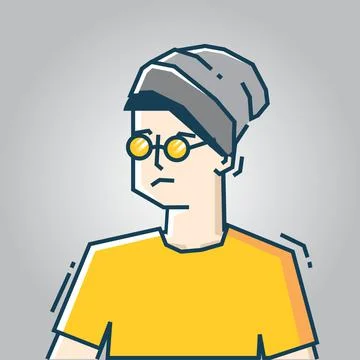 Square face Character in stiff art style illustration Stock Illustration