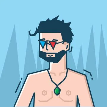 Square face Character in stiff art style illustration Stock Illustration