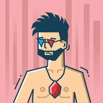 Square face Character in stiff art style illustration Stock Illustration