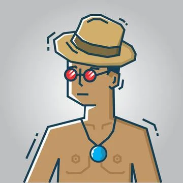 Square face Character in stiff art style illustration Stock Illustration