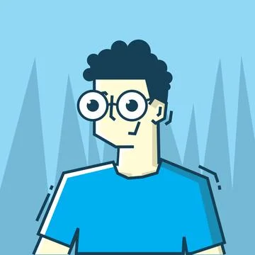 Square face Character in stiff art style illustration Stock Illustration