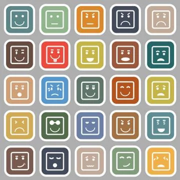 Square face flat icons on gray background Stock Illustration