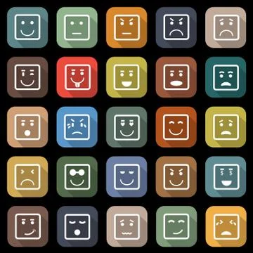 Square face flat icons with long shadow Stock Illustration