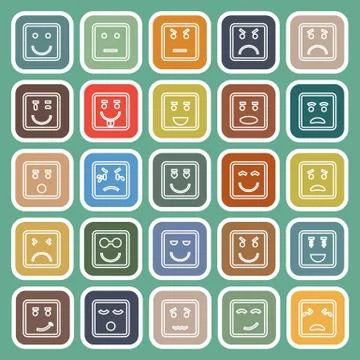 Square face line flat icons on green background Stock-Illustration