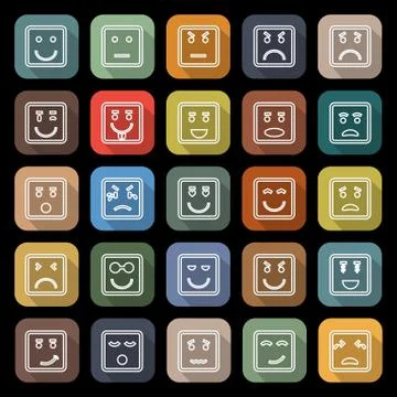Square face line flat icons with long shadow Stock Illustration