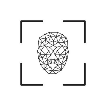 Square facial recognition identification scan line art vector icon for apps a Stock Illustration