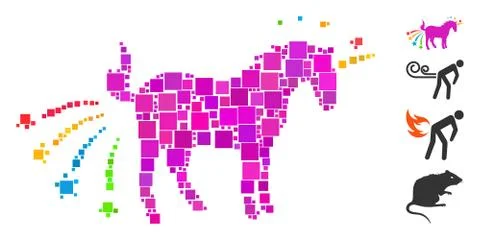 Square Farting Unicorn Icon Vector Mosaic 스톡 일러스트