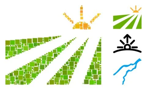Square Field Sunset Icon Vector Mosaic Stock Illustration
