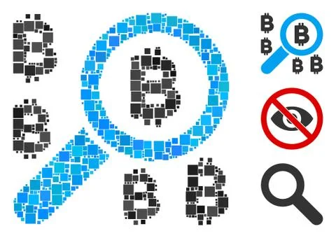 Square Find Bitcoin Icon Vector Collage Stock Illustration