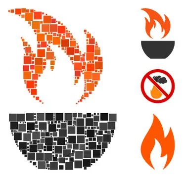 Square Fire Bowl Icon Vector Mosaic Stock Illustration