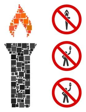 Square Fire Torch Icon Vector Mosaic Stock Illustration