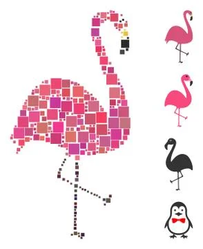 Square Flamingo Bird Icon Vector Mosaic Stock Illustration