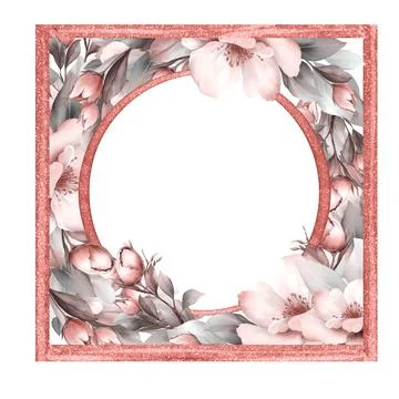 Square floral frame with geometric shape, for wedding invites, greetings Stock Illustration