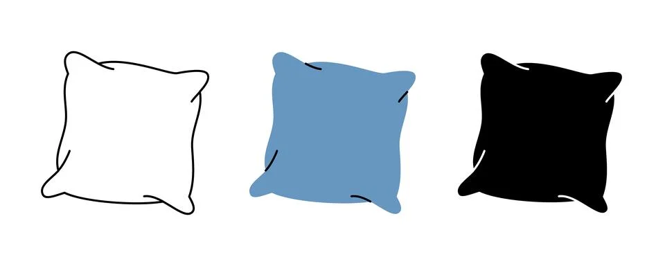 Square fluffy pillows icon set. Fluffy pillows for sleeping. Vector illustration Stock Illustration