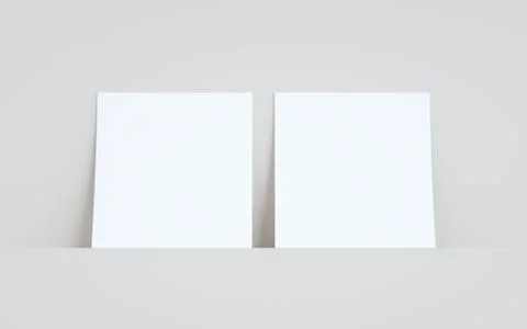 Square Flyer Mock-Up - Two Flyers Against Wall Background. 3D Illustration Stock Illustration