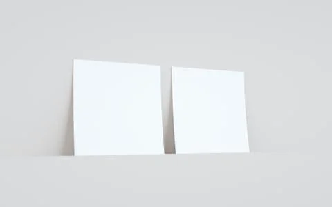 Square Flyer Mock-Up - Two Flyers Against Wall Background. 3D Illustration Stock Illustration