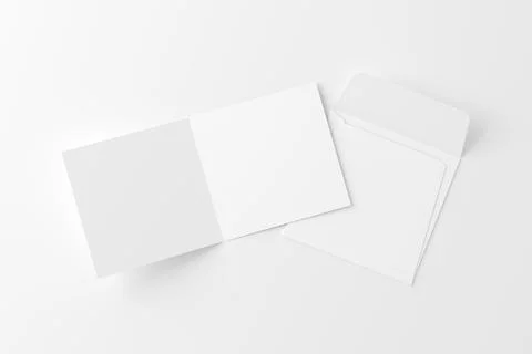 Square Folded Invitation Card With Envelope White Blank 3D Rendering Mockup Stock Illustration