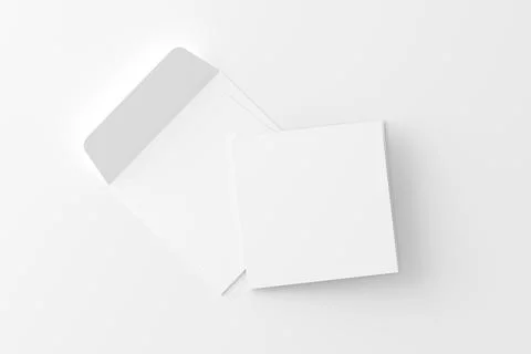 Square Folded Invitation Card With Envelope White Blank 3D Rendering Mockup Stock Illustration