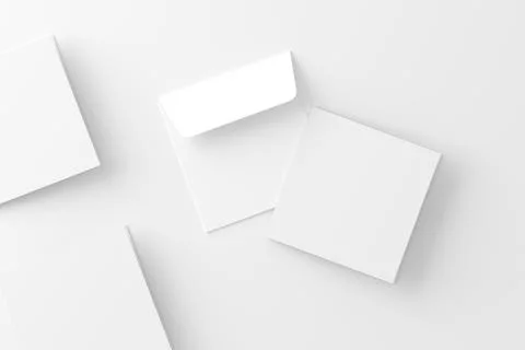 Square Folded Invitation Card With Envelope White Blank 3D Rendering Mockup Stock Illustration