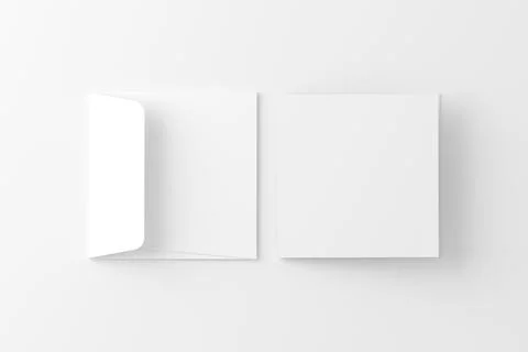 Square Folded Invitation Card With Envelope White Blank 3D Rendering Mockup Stock Illustration