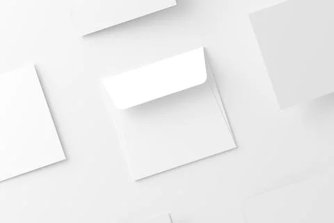 Square Folded Invitation Card With Envelope White Blank 3D Rendering Mockup Stock Illustration