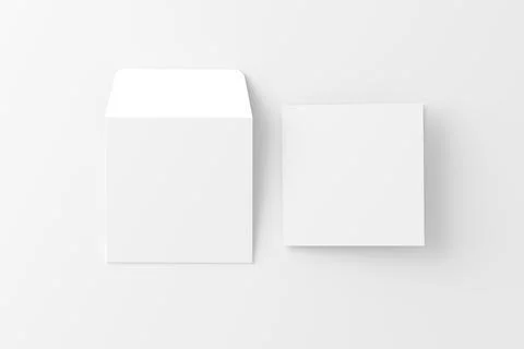Square Folded Invitation Card With Envelope White Blank 3D Rendering Mockup Stock Illustration